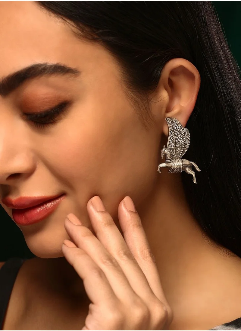 Priyaasi Contemporary Oxidised Unicorn Drop Earrings