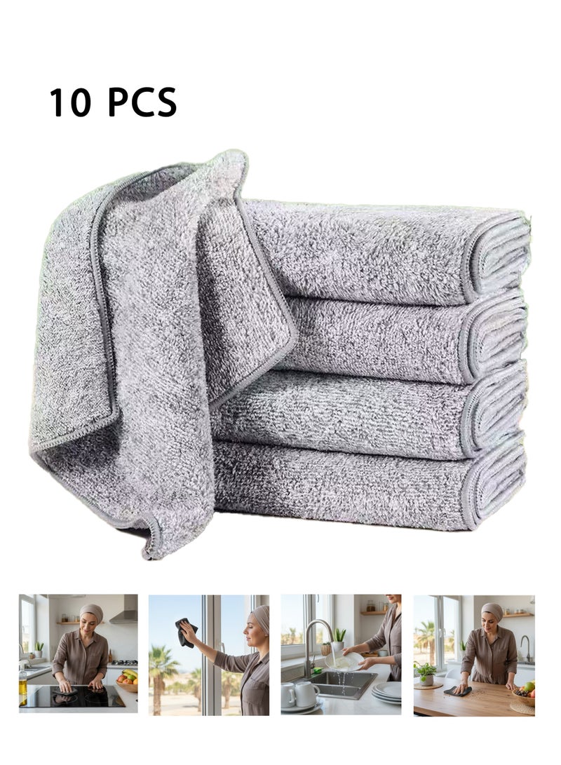 Nawāzīl مجموعة من 10 فوط تنظيف من فحم البامبو - مناشف مطبخ مضادة للبكتيريا تفصل الزيوت وسهلة الشطف، قماش أطباق فائق الامتصاص لغسل الصحون والزجاج والطاولات، خالية من الروائح (25x25 سم) - Image 1