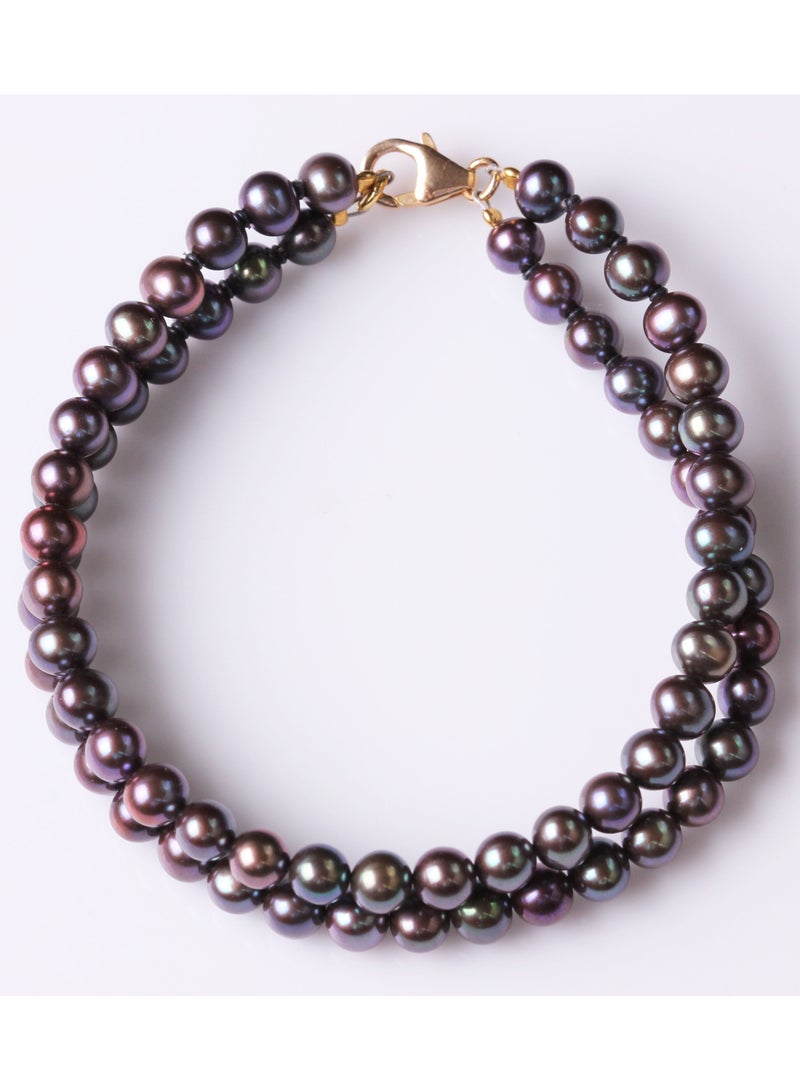 MIKURA Bracelet 2L 19cm, Freshwater Pearls, A Quality, Treated Black Color, 5.5-5.0MM, Agw 15.42Gms, 18KY  - Image 1