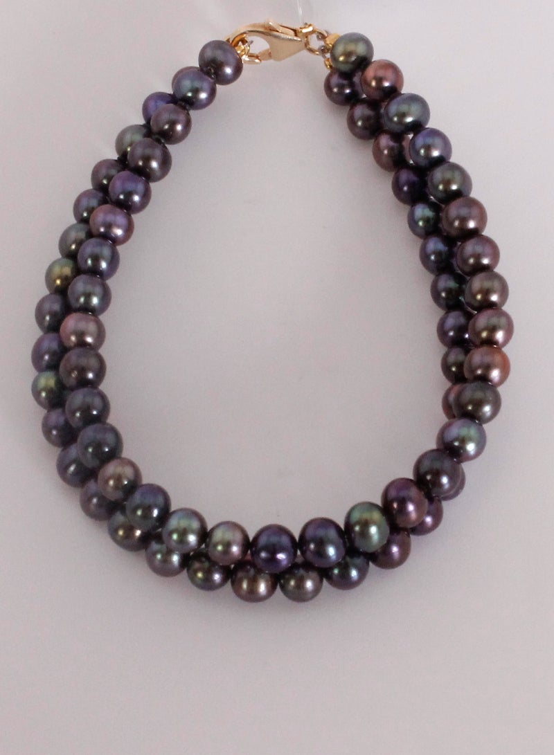 MIKURA Bracelet 2L 19cm, Freshwater Pearls, A Quality, Treated Black Color, 5.5-5.0MM, Agw 15.42Gms, 18KY  - Image 3