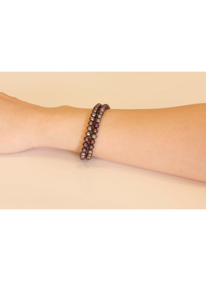 MIKURA Bracelet 2L 19cm, Freshwater Pearls, A Quality, Treated Black Color, 5.5-5.0MM, Agw 15.42Gms, 18KY  - Image 4