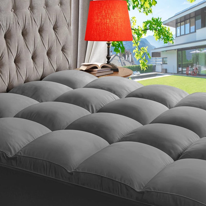 ABENE Mattress Topper Full for Back Pain Relief Extra Thick Mattress Pad Pillowtop Soft Mattress Protector Cover with 821 Deep Pocket Overfilled Down Alternative Filling Gray Full