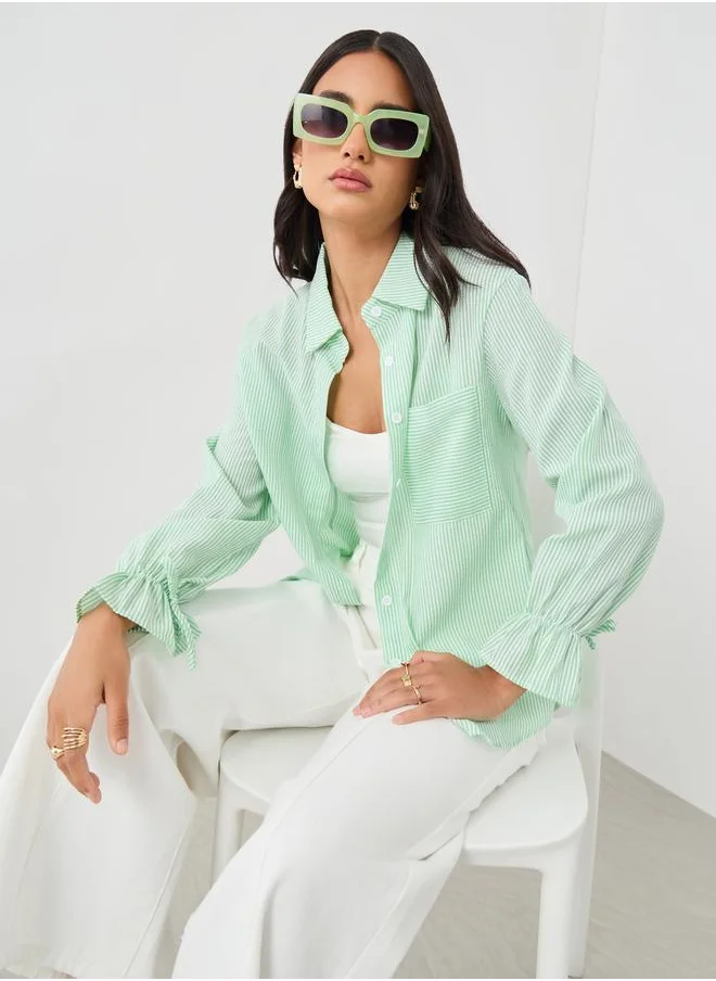 تايك تو Take Two Textured Striped Button Front Shirt