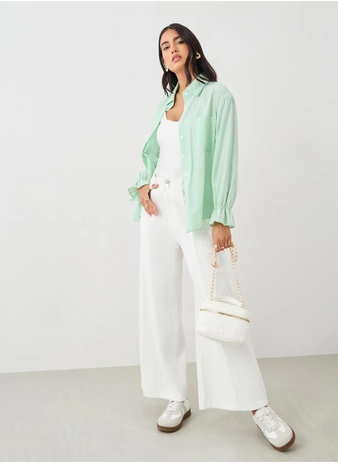 تايك تو Take Two Textured Striped Button Front Shirt
