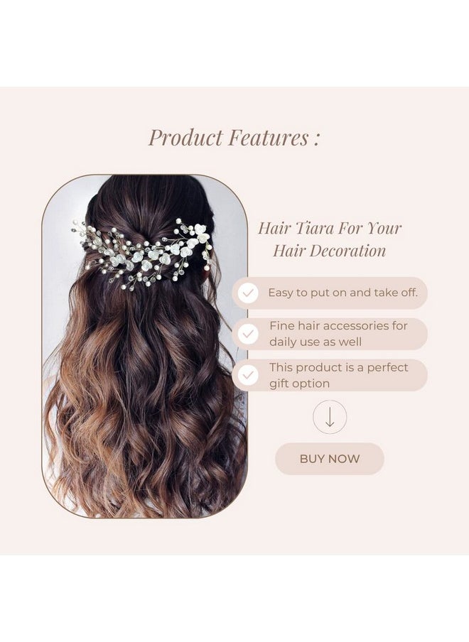 Hair Flare Small White Rose Flowers With White Stone And Pearls Bridal Hair Pin/Hair Accessories For Women And Girls- 2395  - Image 2