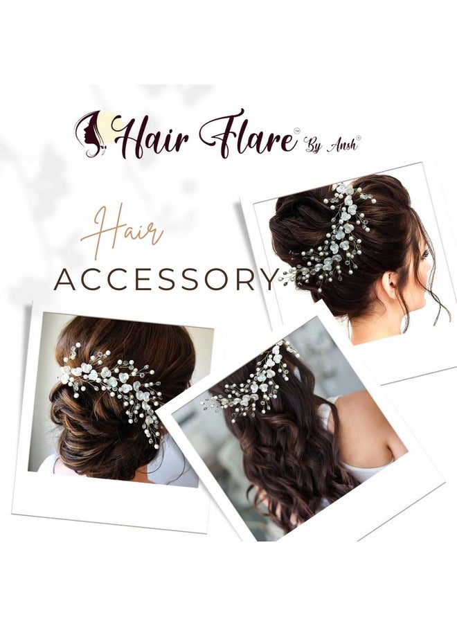 Hair Flare Small White Rose Flowers With White Stone And Pearls Bridal Hair Pin/Hair Accessories For Women And Girls- 2395  - Image 3