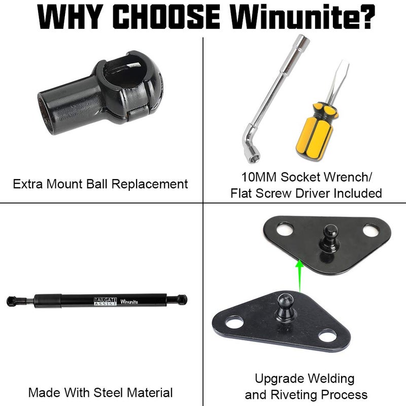 Winunite Compatible with 2015-2025 F150 Tailgate Assist â€“ Stainless Steel Material, Quiet Controlled Descent, No More Slamming Down, No Drill Bolt-On Installation with All Tools Included - Image 2