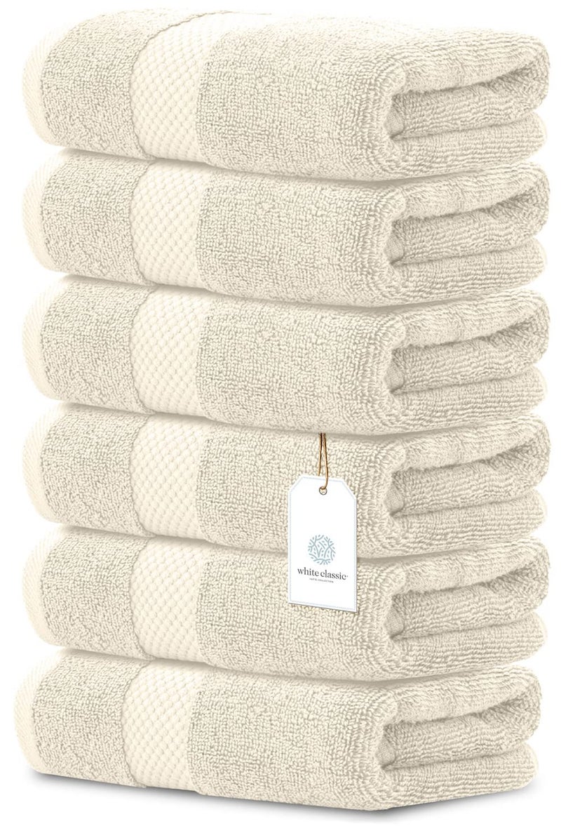 White Classic Luxury Ivory Hand Towels - Soft 100% Turkish Cotton | Highly Absorbent Hotel spa Bathroom Towel Collection | 16x30 Inch | Set of 6 - Image 2