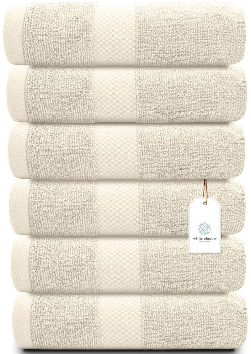 White Classic Luxury Ivory Hand Towels - Soft 100% Turkish Cotton | Highly Absorbent Hotel spa Bathroom Towel Collection | 16x30 Inch | Set of 6 - Image 1