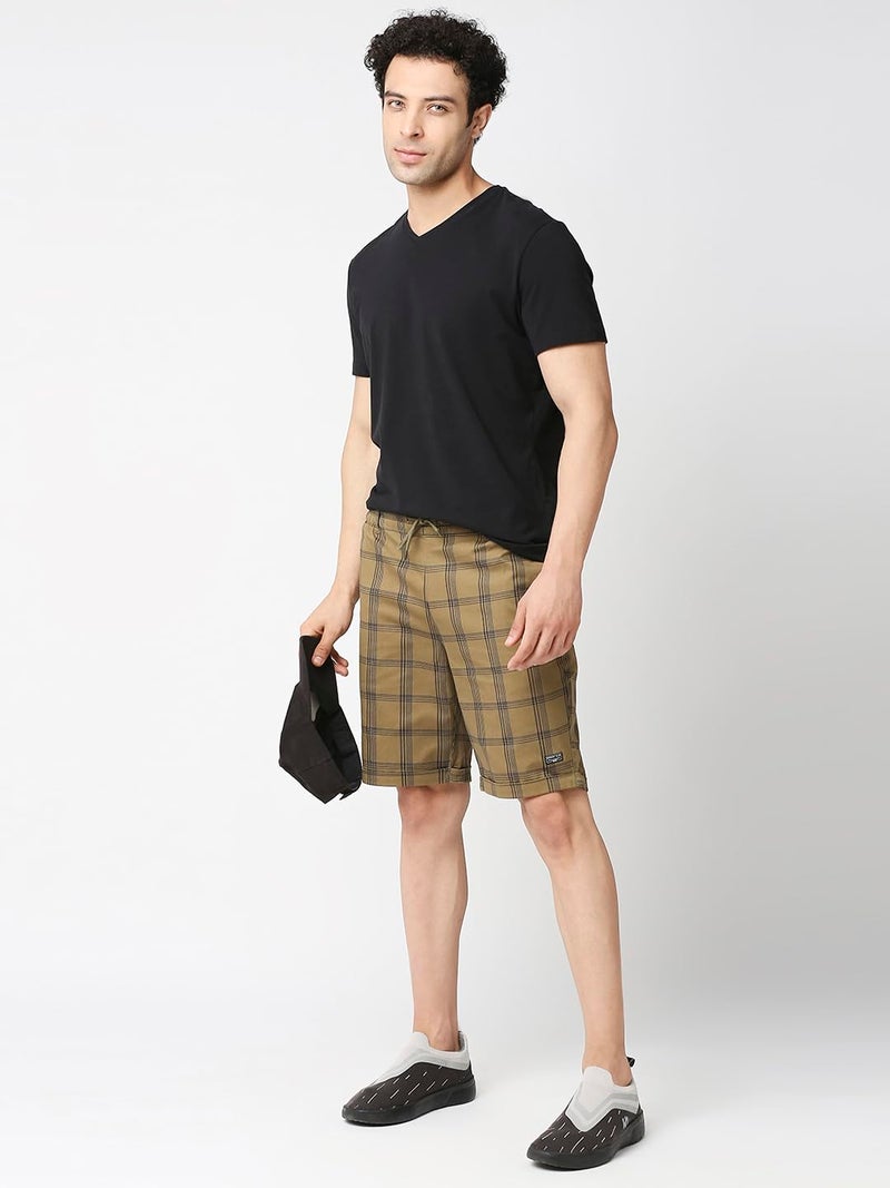 Thomas Scott Men's Checkered Slim Fit Shorts Beige - Image 3