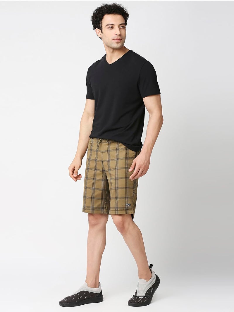 Thomas Scott Men's Checkered Slim Fit Shorts Beige - Image 2