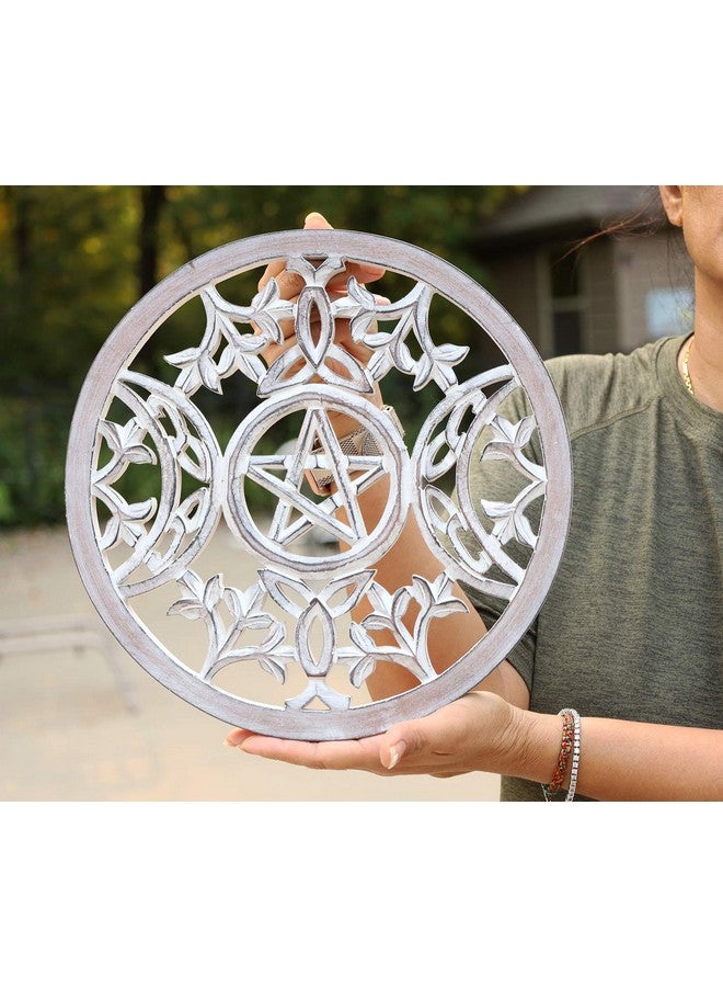DharmaObjects Handcrafted Triple Moon Pagan And Wiccan Wall Décor Hanging Art (White) - Image 1