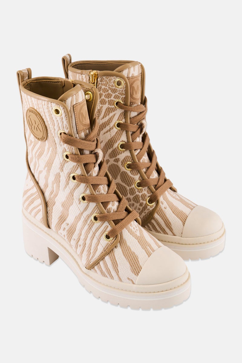 Michael Kors Women Medium Corey Calf Length Boots, Cream/Brown  - Image 1