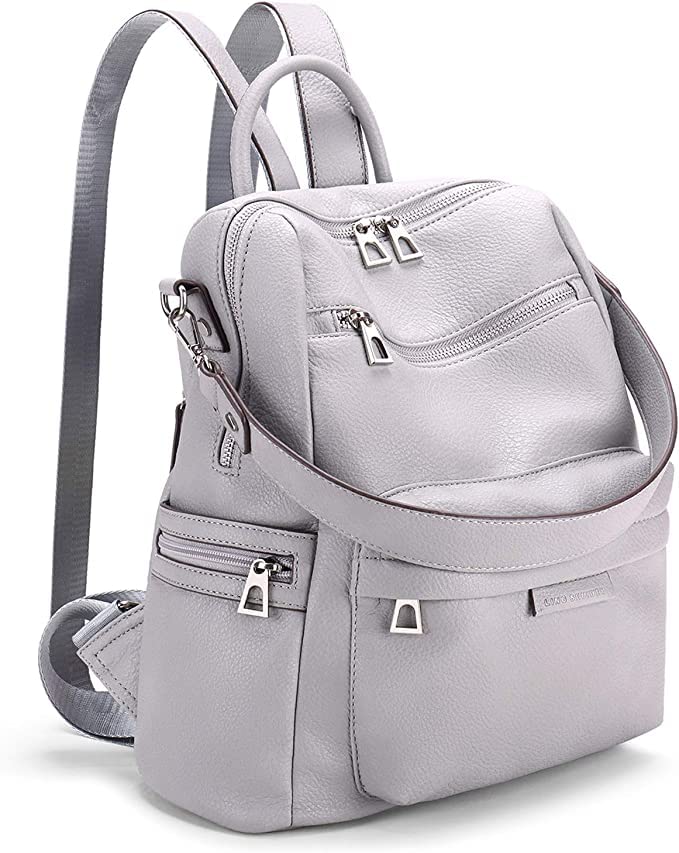 Fabcraft 20L Leather Backpack Purse for Women 13" Laptop Bag Convertible Shoulder Handbag Large Capacity Stylish Anti-Theft Travel College Office Work Daypack with Zipper Pockets Grey - Image 4