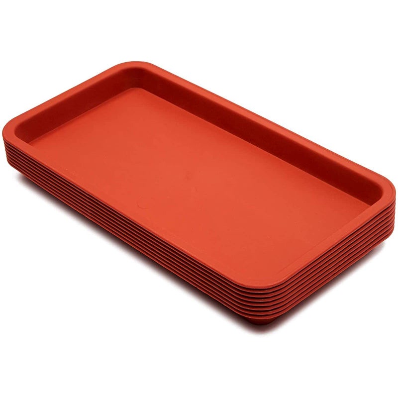 Juvale Rectangular Plastic Plant Tray - Plant Water Tray for Indoors & Outdoors - Built-in Drainage & Drip Catcher - Saucer for Seedlings & Small Pots - 8-Pack, Terracotta Red, 6.5 x 12 in - Image 1