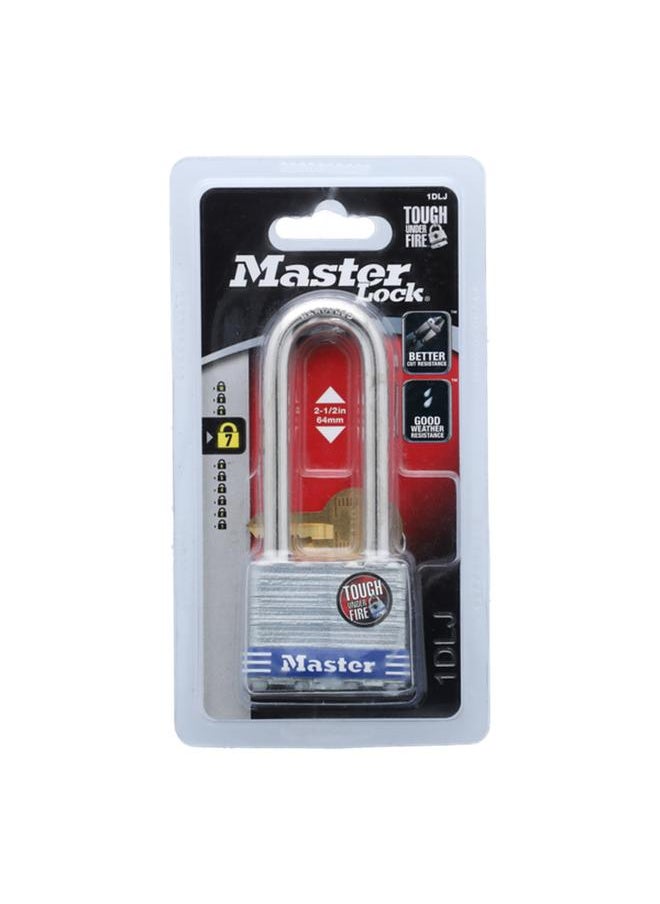 Master Lock Laminated Steel Pin Tumbler Long Shackle Padlock Silver 1DLJ  - Image 1