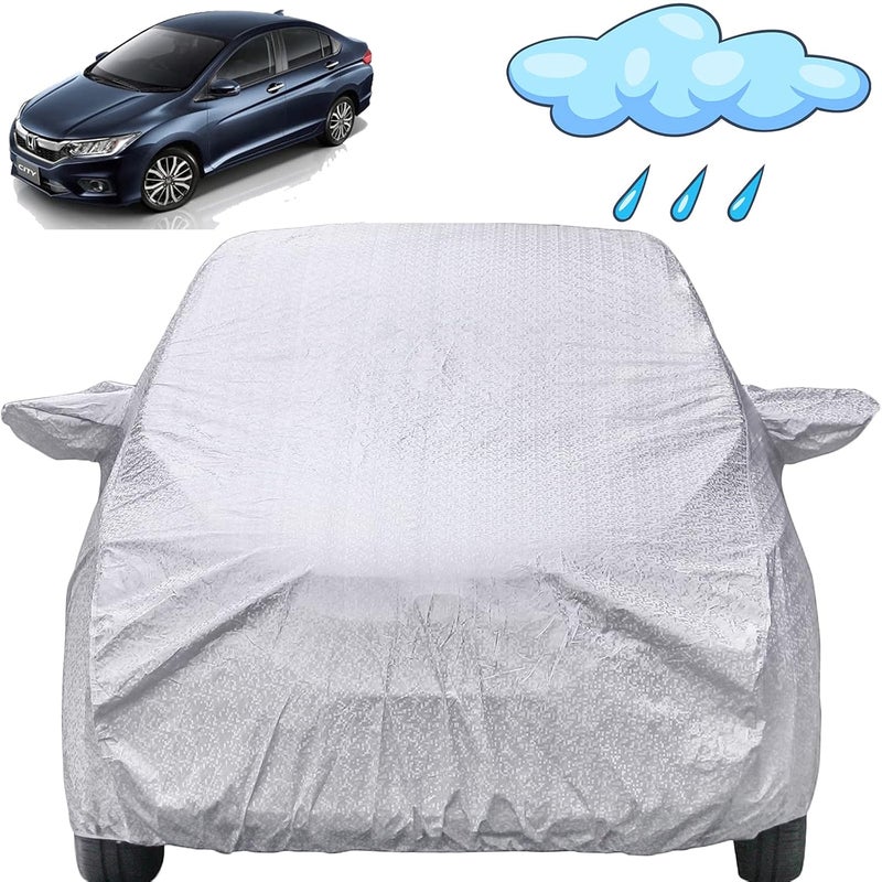 Autofact City Idtech Waterproof Car Cover with Mirror Pockets, Shinning Silver Design, Non Woven Fabric,Triple Stitched, Compatible with Honda City Idtech Car Cover (2014 to 2019), Car Accessories - Image 1