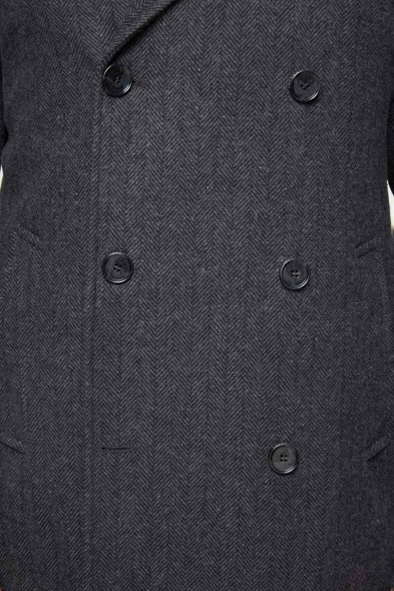 D'S DAMAT Regular Fit Gray Herringbone Double Breasted Coat 3HF0832200151