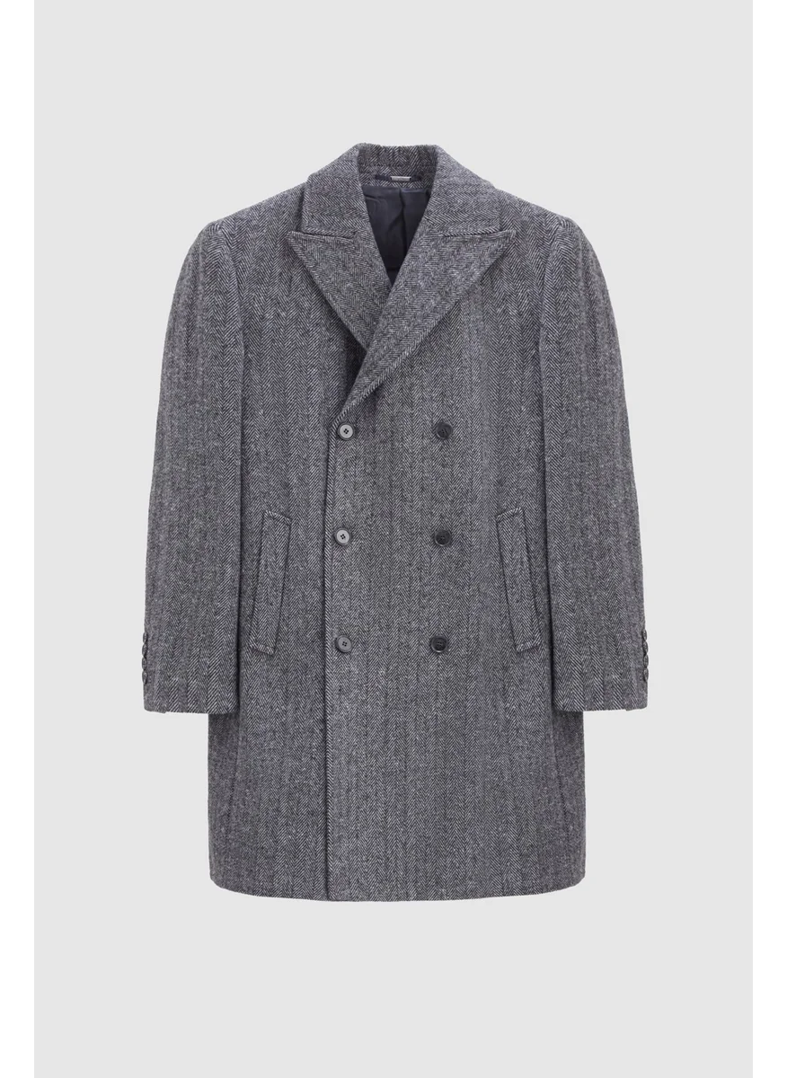 D'S DAMAT Regular Fit Gray Herringbone Double Breasted Coat 3HF0832200151