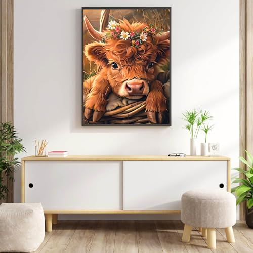 Meothan Highland Cow Diamond Painting Kits for Adults Beginners - Cow Diamond Art Kits for Adults, Full Drill DIY 5D Diamond Painting Cows Baby Gem Art Crafts Kits for Home Wall Decor 12x16 in - Image 4