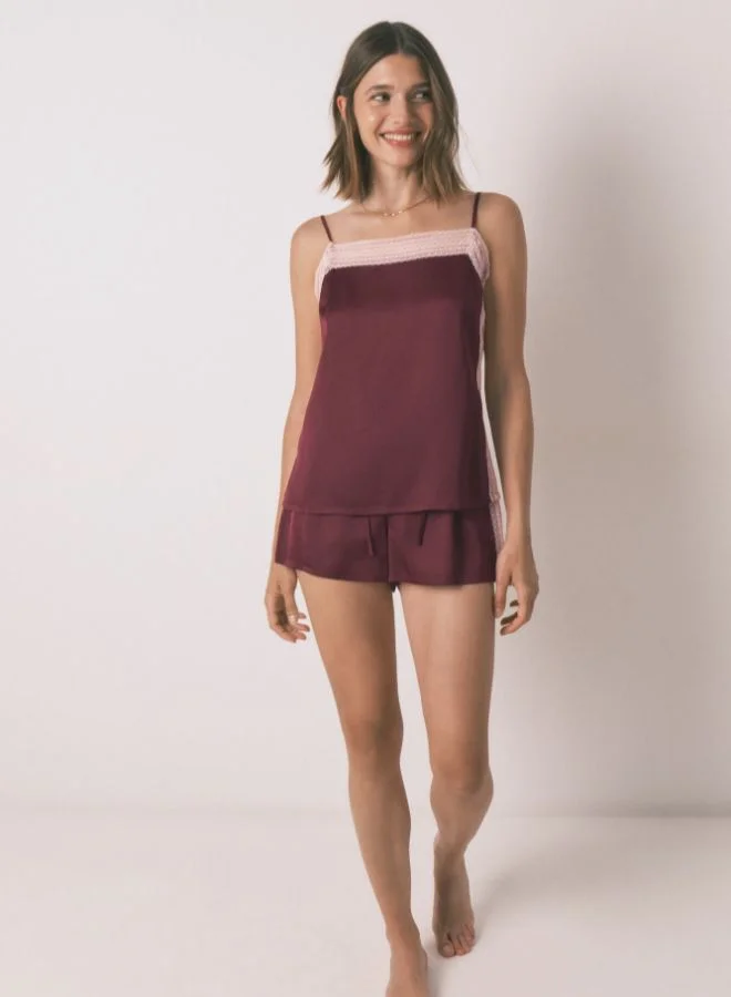 women'secret Short Pyjamas Wine Lace Pajamas