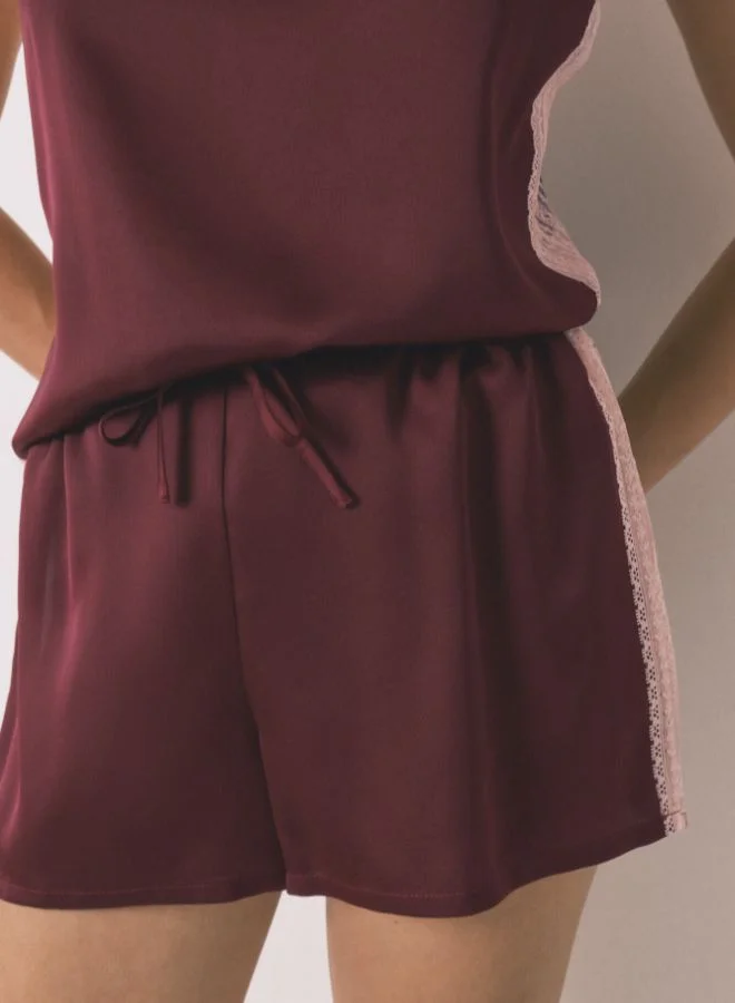 women'secret Short Pyjamas Wine Lace Pajamas