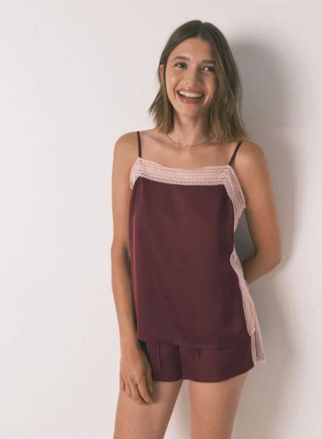 women'secret Short Pyjamas Wine Lace Pajamas