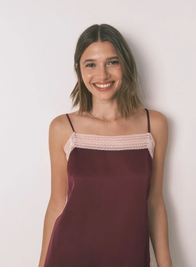 women'secret Short Pyjamas Wine Lace Pajamas