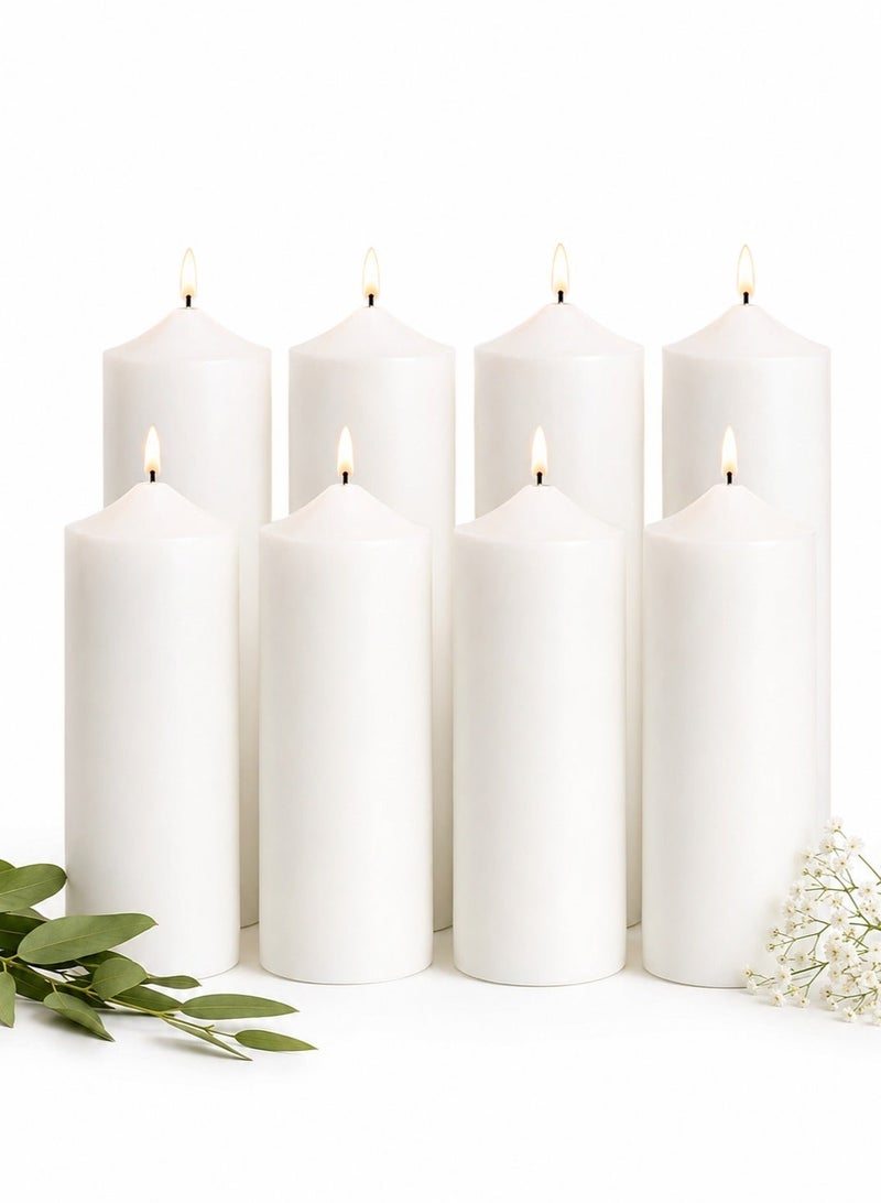 Ivory White Pillar Candles Set of 8, 10 Inch Tall Decorative Candles, Long Lasting Dripless Clean Burning Candles for Wedding Decor, Home Decoration, Romantic Dinner, Spa, Bedroom, Bathroom & Living Room - Image 1