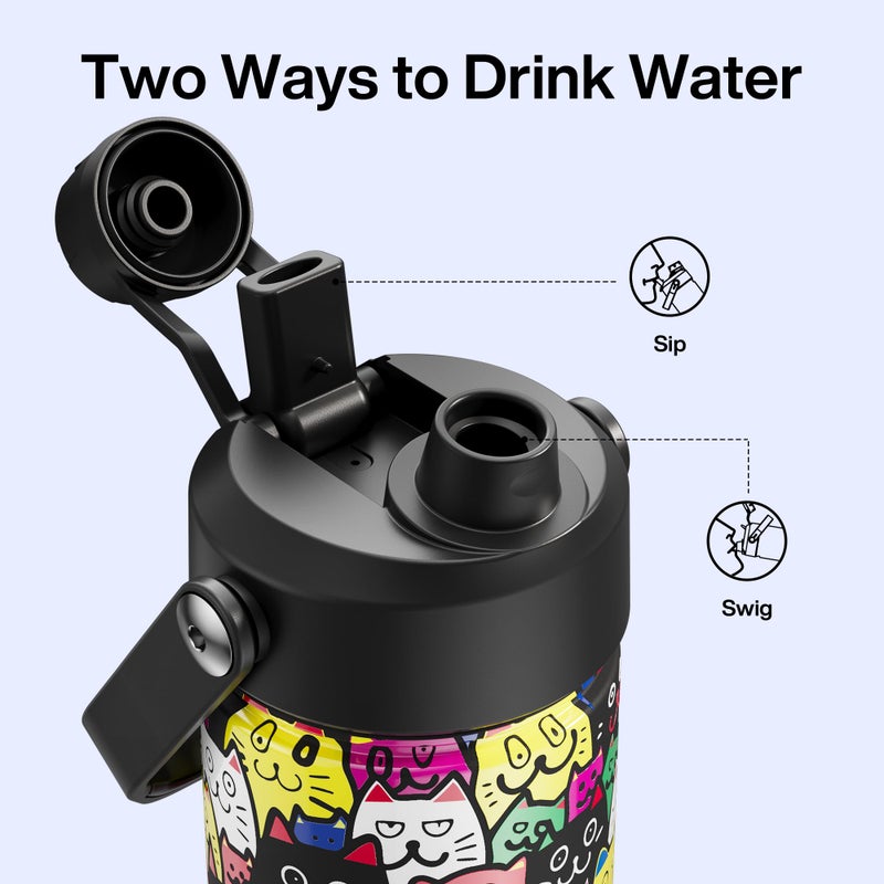 ENCOOL Insulated Water Bottle with Straw Stainless Steel Water Bottle, Leak-Proof, BPA-Free, Double Wall Vacuum Keeps Cold for 24 Hours for Sports, Travel, School (26 oz, Cat Pattern) - Image 3