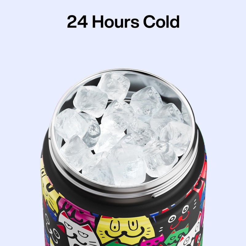 ENCOOL Insulated Water Bottle with Straw Stainless Steel Water Bottle, Leak-Proof, BPA-Free, Double Wall Vacuum Keeps Cold for 24 Hours for Sports, Travel, School (26 oz, Cat Pattern) - Image 4