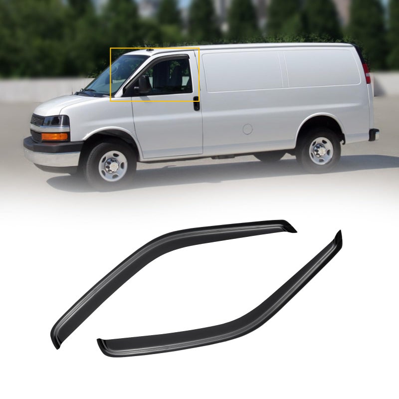 CMVT Auto Window Visors for ChevroletChevy ExpressGMC Savana 19962025 Rain Guards Shield Vent Shade Deflector Dark Smoke for GMC Topkick C4500 C5500 0309 Chevy Kodiak 0309 TapeOn 2PCS