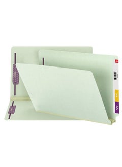 Smead End Tab Pressboard Fastener File Folder With Safeshield Fasteners 2 Fasteners 2" Expansion Legal Size Gray Green 25 Per Box (37715)  - Image 2
