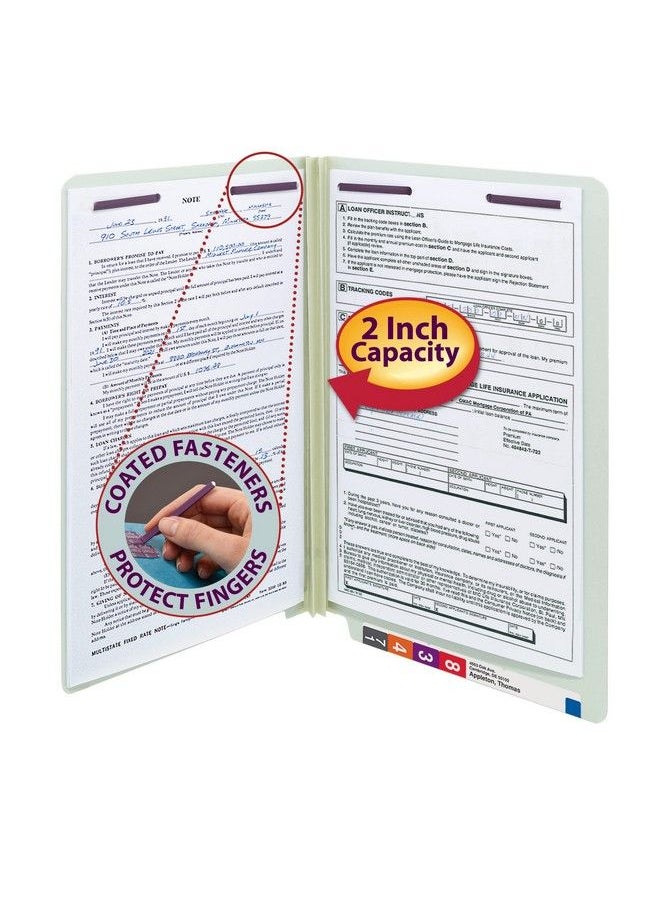 Smead - End Tab Pressboard Fastener File Folder With Safeshield Fasteners 2 Fasteners 2" Expansion Legal Size Gray Green 25 Per Box (37715) - Image 1