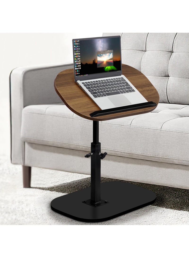 XiuWoo Adjustable Height C Shaped End Table,Desk Top-360° Swivel Tray Tables,0-90° Tiltable Laptop Table,with Detachable Baffle Couch Side Table,Bed Side Table,TV Dinner Table,Walnut - Image 2