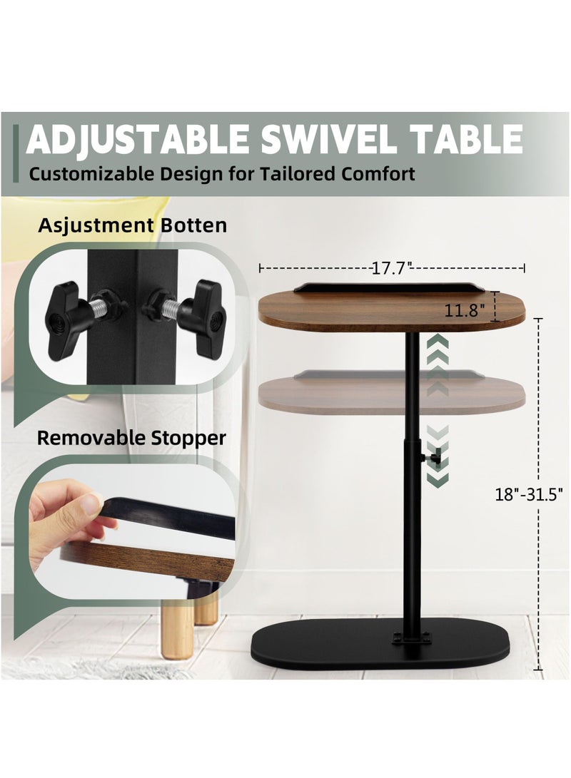 XiuWoo Adjustable Height C Shaped End Table,Desk Top-360° Swivel Tray Tables,0-90° Tiltable Laptop Table,with Detachable Baffle Couch Side Table,Bed Side Table,TV Dinner Table,Walnut - Image 3