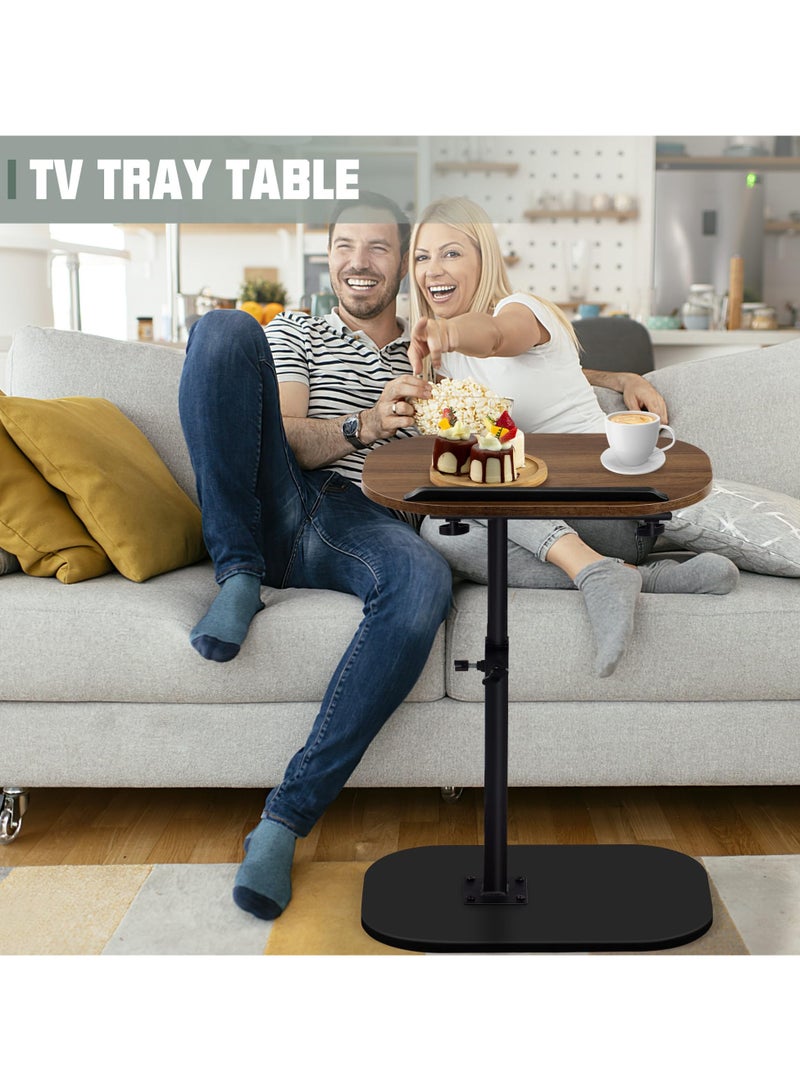 XiuWoo Adjustable Height C Shaped End Table,Desk Top-360° Swivel Tray Tables,0-90° Tiltable Laptop Table,with Detachable Baffle Couch Side Table,Bed Side Table,TV Dinner Table,Walnut - Image 4