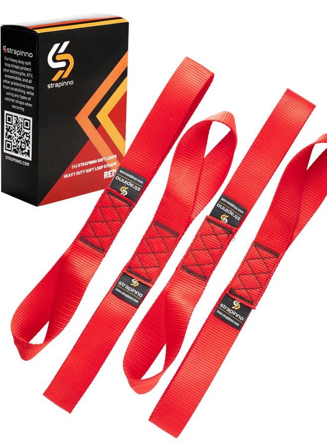 Strapinno 4pcs. Soft Loop Tie-Down Straps -1.7 in x 17 in Straps with 10,500lbs Breaking Strength and 3,500lbs Working Load Limit Each, Ideal for Securing ATV, UTV, Vehicles, and Other Equipment(Red) - Image 1