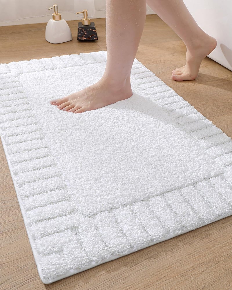 DEXI Bath Mats for Bathroom 16x24 Soft Absorbent Bath Mat Washable Microfiber Bathroom Rugs with Non Slip Backing for Shower Floor White