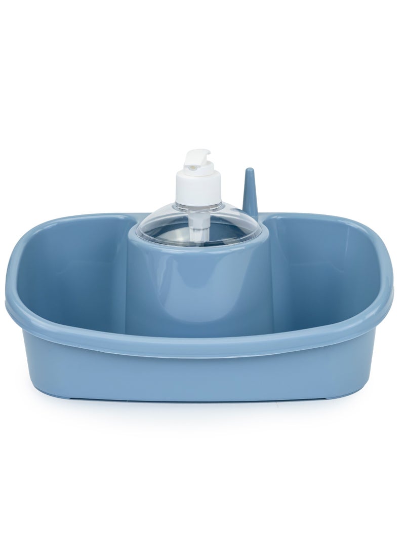 بلاستيك فورت 3 في 1 موزع صابون وحامل اسفنج - 250 مل - ازرق - Image 1