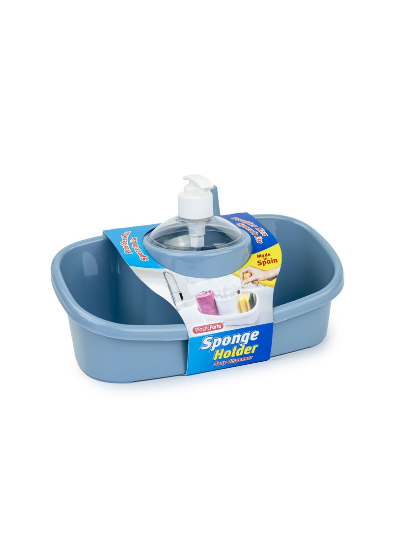 بلاستيك فورت 3 في 1 موزع صابون وحامل اسفنج - 250 مل - ازرق - Image 4