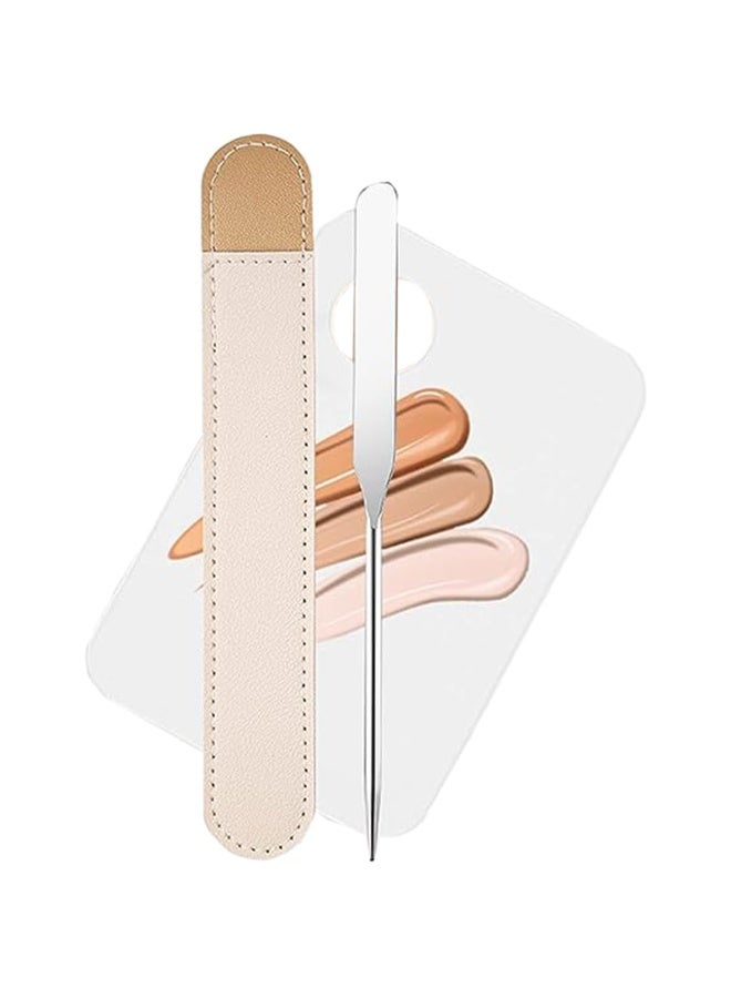 ماي كرييت مجموعة ملعقة ولوحة مكياج MAYCREATE®، ملعقة من الفولاذ المقاوم للصدأ ومجموعة لوحة أساس أكريليك شفافة، أداة مكياج تجميلية مع غلاف واقٍ من البولي يوريثان، عدد 1 - Image 1