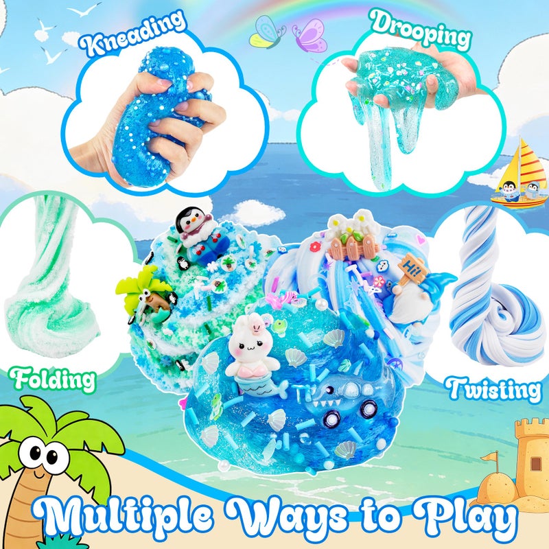 LAWOHO 6 Pack Blue Ocean Slime, Clear Butter Cloud Slime Kits for Girls Ages 8-12, Non-Stick Kids Slime Party Favor Toys with Add-Ins, Birthday Goodie Bag Stuffers Easter Valentines Day Gifts for Kids - Image 4