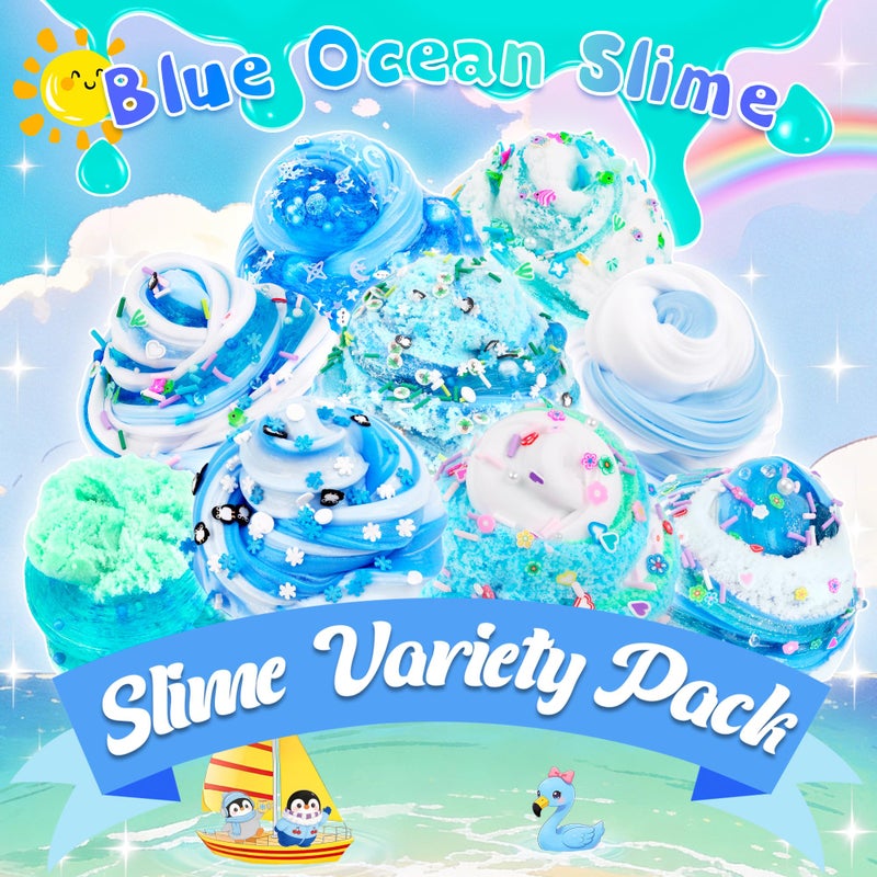 LAWOHO 6 Pack Blue Ocean Slime, Clear Butter Cloud Slime Kits for Girls Ages 8-12, Non-Stick Kids Slime Party Favor Toys with Add-Ins, Birthday Goodie Bag Stuffers Easter Valentines Day Gifts for Kids - Image 5