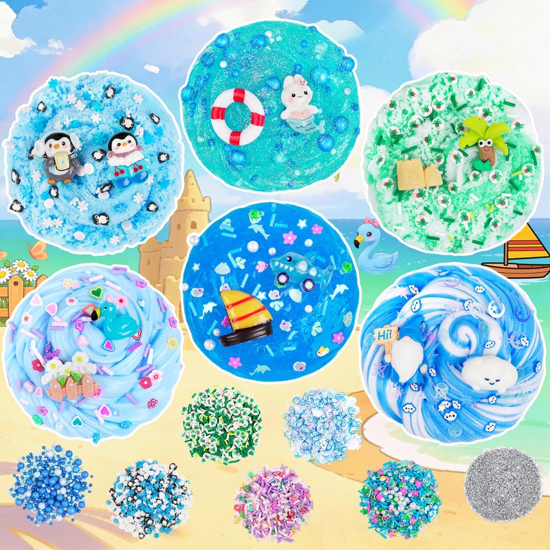 LAWOHO 6 Pack Blue Ocean Slime, Clear Butter Cloud Slime Kits for Girls Ages 8-12, Non-Stick Kids Slime Party Favor Toys with Add-Ins, Birthday Goodie Bag Stuffers Easter Valentines Day Gifts for Kids - Image 2
