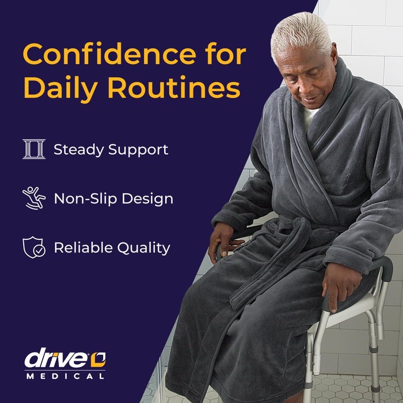 Drive Medical Shower Chair with Back & Padded Arms - Adjustable Height Bath Seat for Safety & Comfort - Lightweight Aluminum Construction- 350 Lb Capacity - White - Image 2