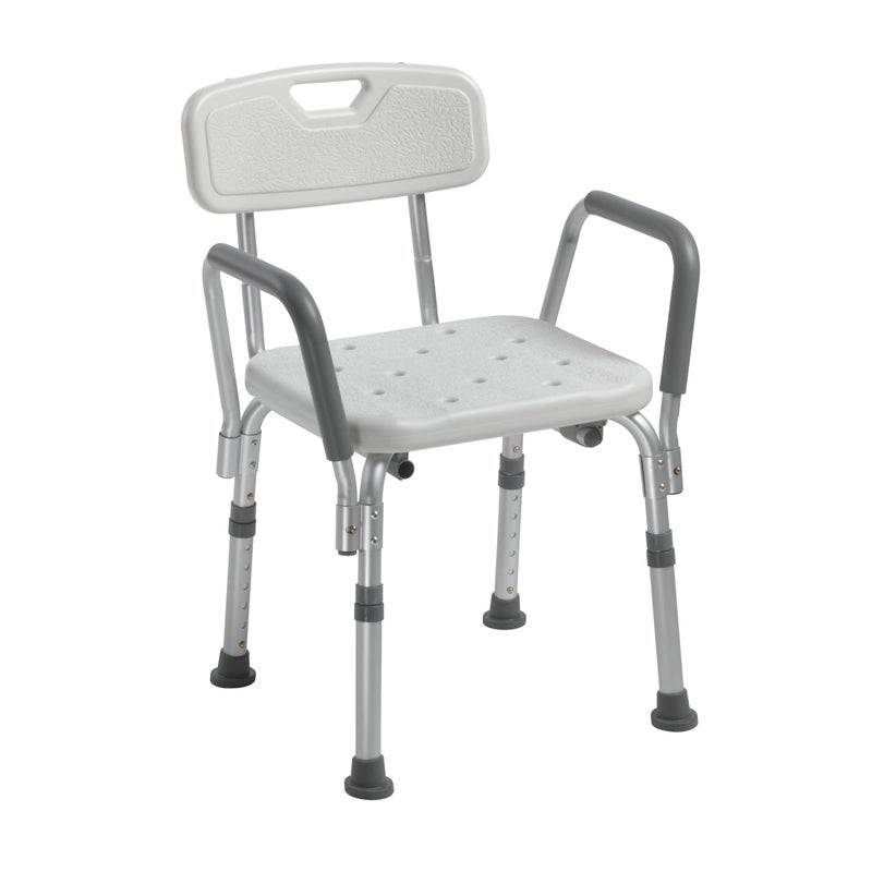 Drive Medical Shower Chair with Back & Padded Arms - Adjustable Height Bath Seat for Safety & Comfort - Lightweight Aluminum Construction- 350 Lb Capacity - White - Image 1