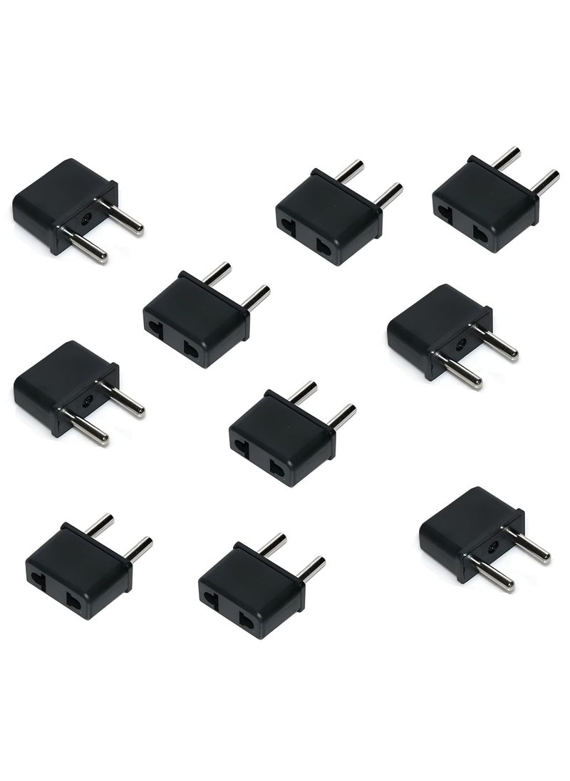 fdealz fdealz 10 Pieces US Female Flat Pin to EU Plug India 2 Pin Male AC Wall Universal Travel Power Socket Plug Adaptor AC 250V Black 2 Pin Flat US to EU Male Connector  - Image 3