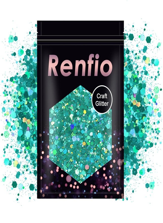 Renfio Holographic Chunky Glitter, 3.5 Oz (100g) Metallic PET Flake Mixed Fine Powder Face Glitters for Craft Resin Pigment Tumbler Ornament Painting Hair Body Wedding Decor - Laser Turquoise Blue - Image 1