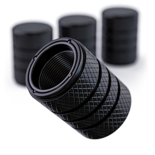 PC Autoworks Aluminum Tire Valve Stem Caps – Anti-Rust, Premium Anodized Aluminum, Corrosion-Resistant, Easy Install, Universal Fit for Car, Truck, Bike, SUV – 1 Pack/Set of 4 (Onyx Black) - Image 1
